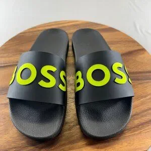 Hugo BOSS Bay It Black and Neon Green Slides size 11 hugo boss flip flops products for sale | eBay main image 4
